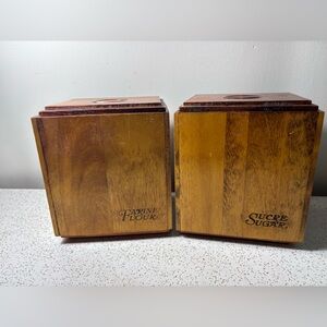 Vintage wooden Baribo Craft flour & sugar canisters